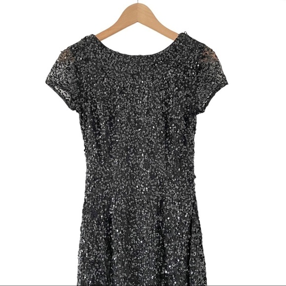 NEW Adrianna Papell Scoop Back Sequin Gown In Black sz 2P - Picture 7 of 13